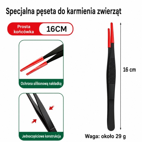 EXO PLANET Pęseta Terrarystyczna 16 cm prosta z ogumioną końcówką - czarno-czerwona