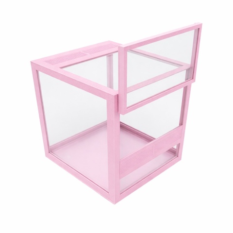 Terrarium szklane ramkowe 10x10x10cm gilotyna - różowe