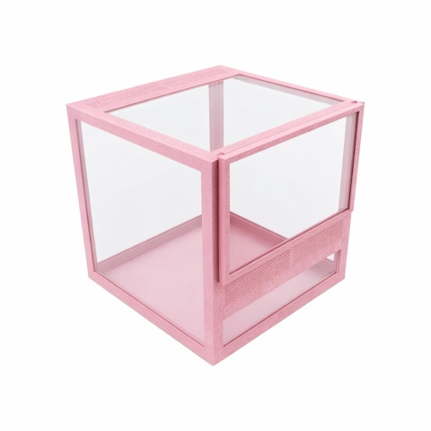 Terrarium szklane ramkowe 10x10x10cm gilotyna - różowe