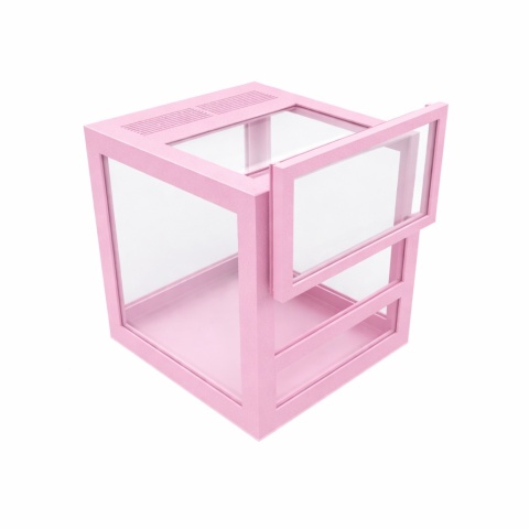 Terrarium szklane ramkowe 7x7x7cm gilotyna - różowe