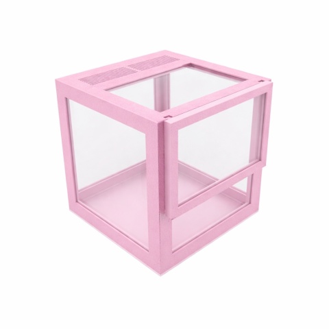 Terrarium szklane ramkowe 7x7x7cm gilotyna - różowe